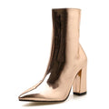 Patent Leather Chunky Heel Metallic Mirror Ankle Boots