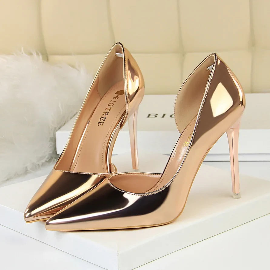 Glossy Leather Stripper Stiletto Wedding Bridal Pumps High Heels