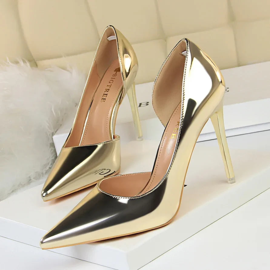 Glossy Leather Stripper Stiletto Wedding Bridal Pumps High Heels
