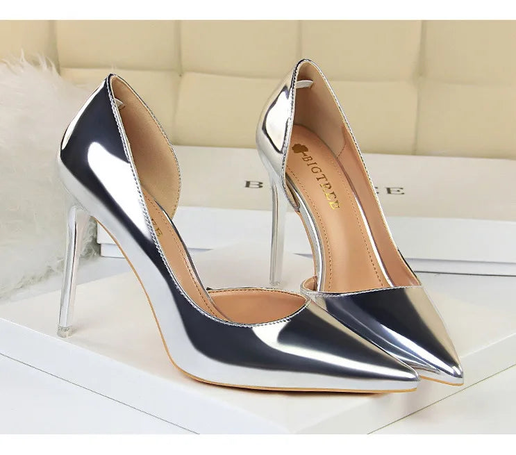 Glossy Leather Stripper Stiletto Wedding Bridal Pumps High Heels