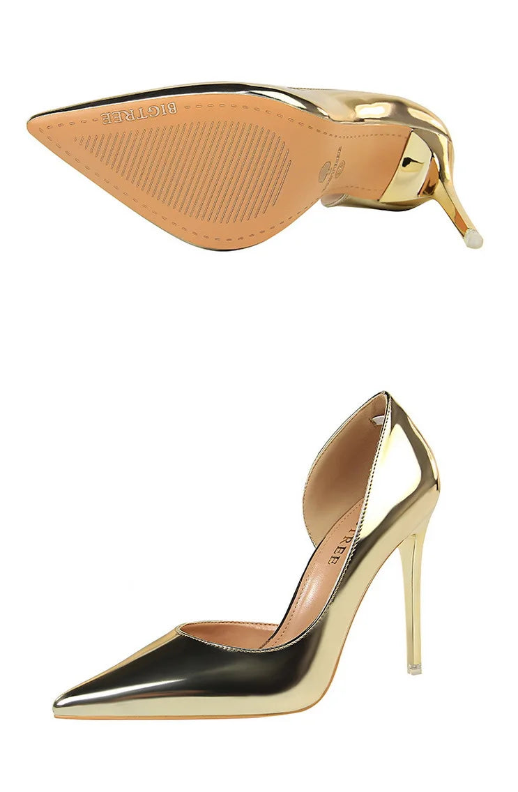 Glossy Leather Stripper Stiletto Wedding Bridal Pumps High Heels