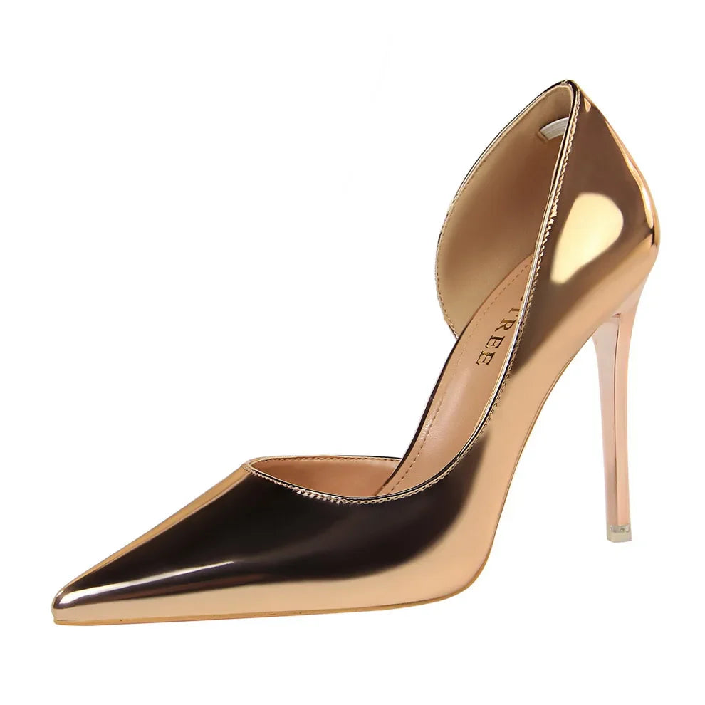 Glossy Leather Stripper Stiletto Wedding Bridal Pumps High Heels