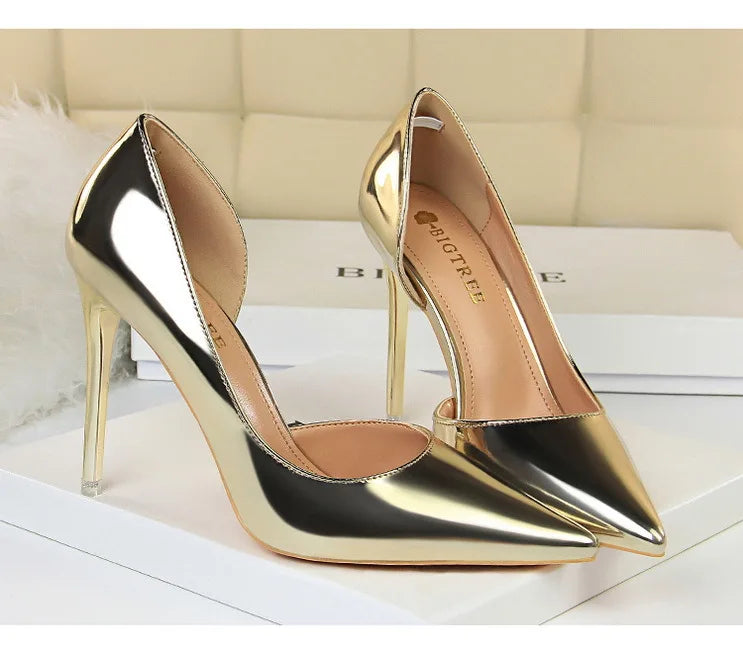 Glossy Leather Stripper Stiletto Wedding Bridal Pumps High Heels