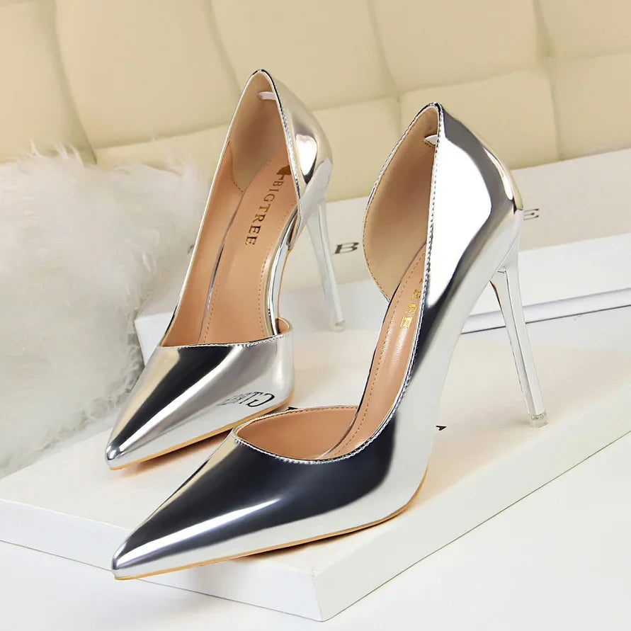 Glossy Leather Stripper Stiletto Wedding Bridal Pumps High Heels