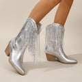 ABODD - Silver Fringe Cowboy Ankle Boots