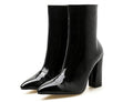 Patent Leather Chunky Heel Metallic Mirror Ankle Boots