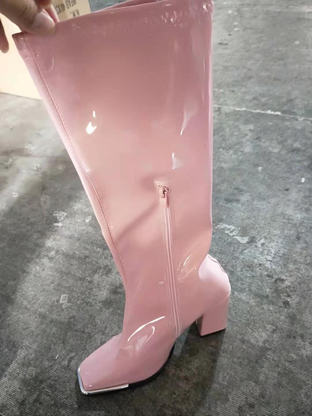 Patent Leather Thick Heel Knee High Boots