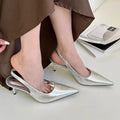 Elegant High Heels Silver Pumps Women Slingbacks Pointed Toe Party Shoes