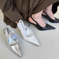Elegant High Heels Silver Pumps Women Slingbacks Pointed Toe Party Shoes