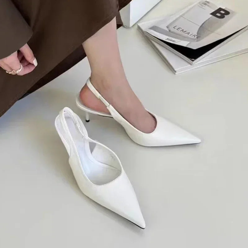 Elegant High Heels Silver Pumps Women Slingbacks Pointed Toe Party Shoes
