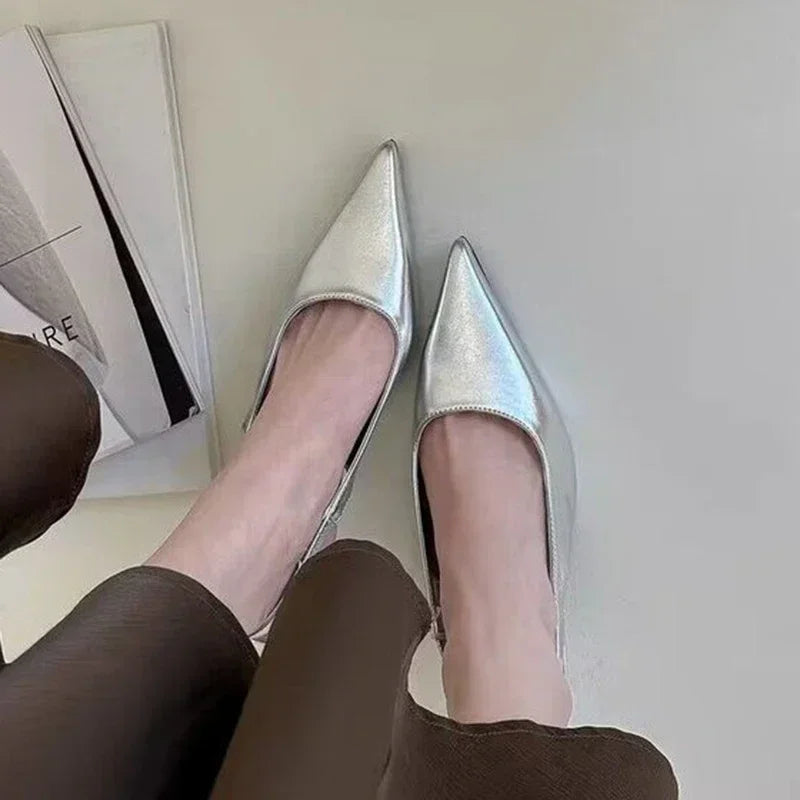 Elegant High Heels Silver Pumps Women Slingbacks Pointed Toe Party Shoes