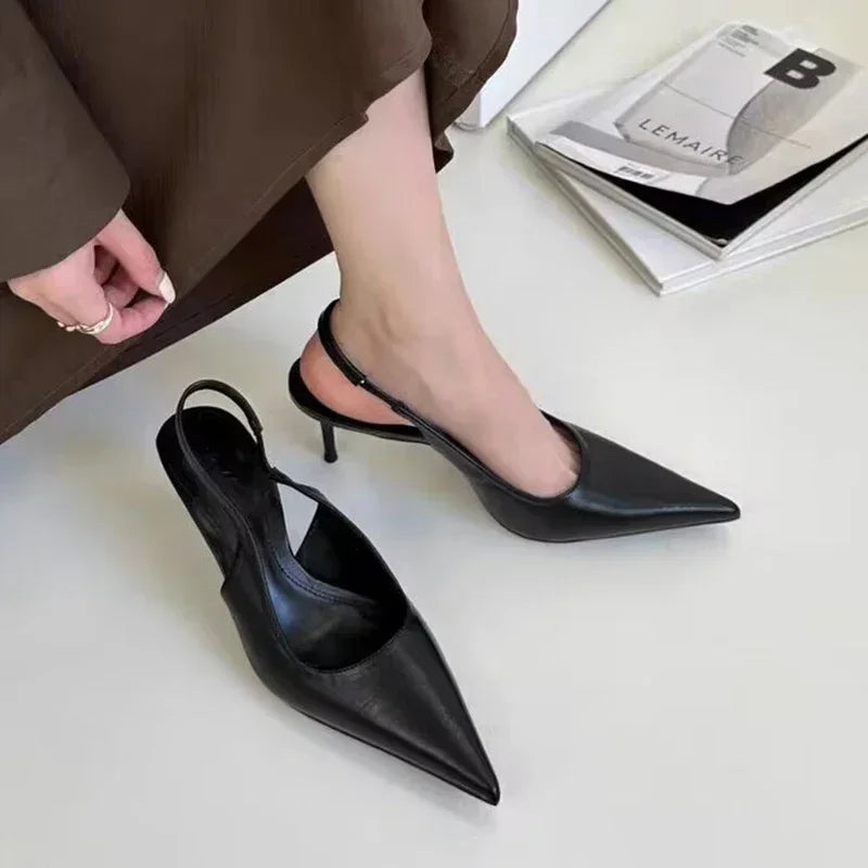 Elegant High Heels Silver Pumps Women Slingbacks Pointed Toe Party Shoes