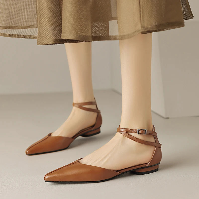 DIZARA - Leather Pointed Toe Flats
