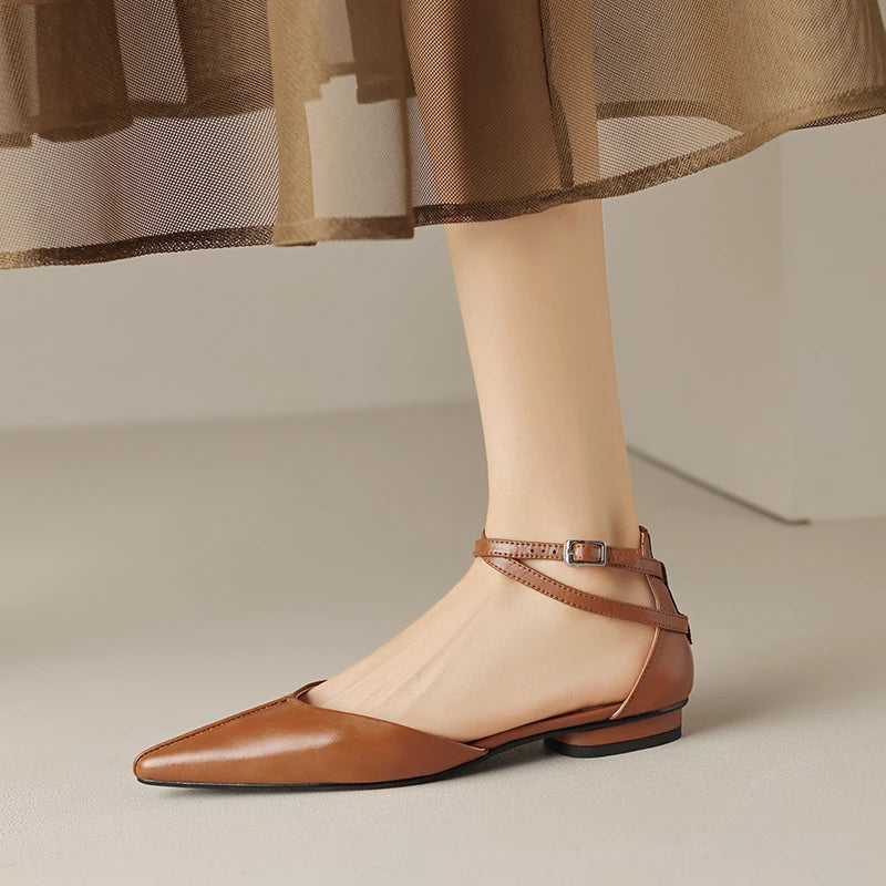 DIZARA - Leather Pointed Toe Flats
