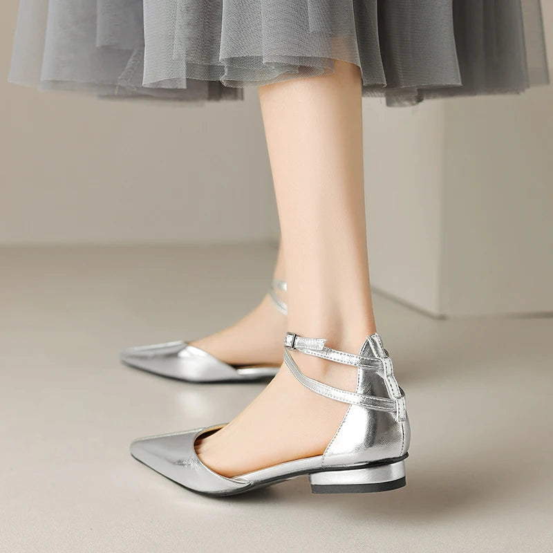 DIZARA - Leather Pointed Toe Flats