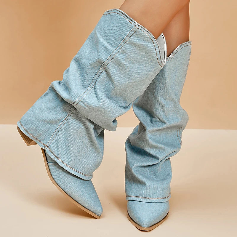 RHEAN - Denim Slouchy Boots
