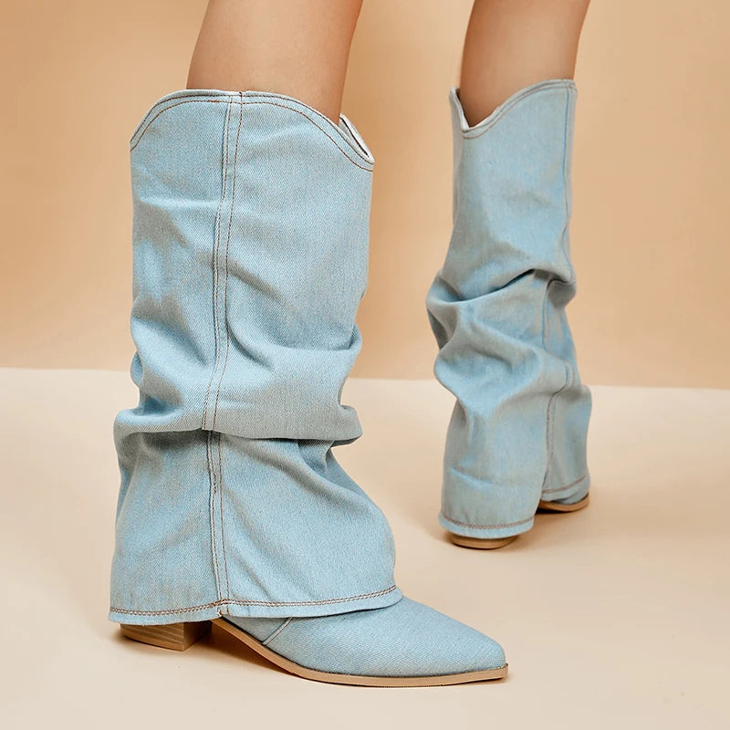 RHEAN - Denim Slouchy Boots