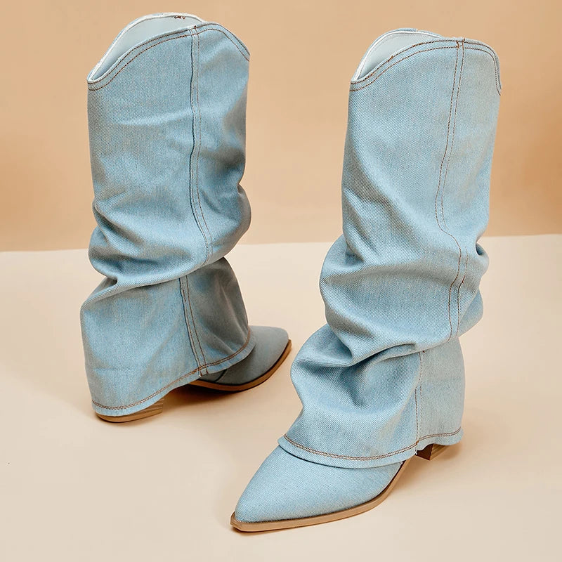 RHEAN - Denim Slouchy Boots