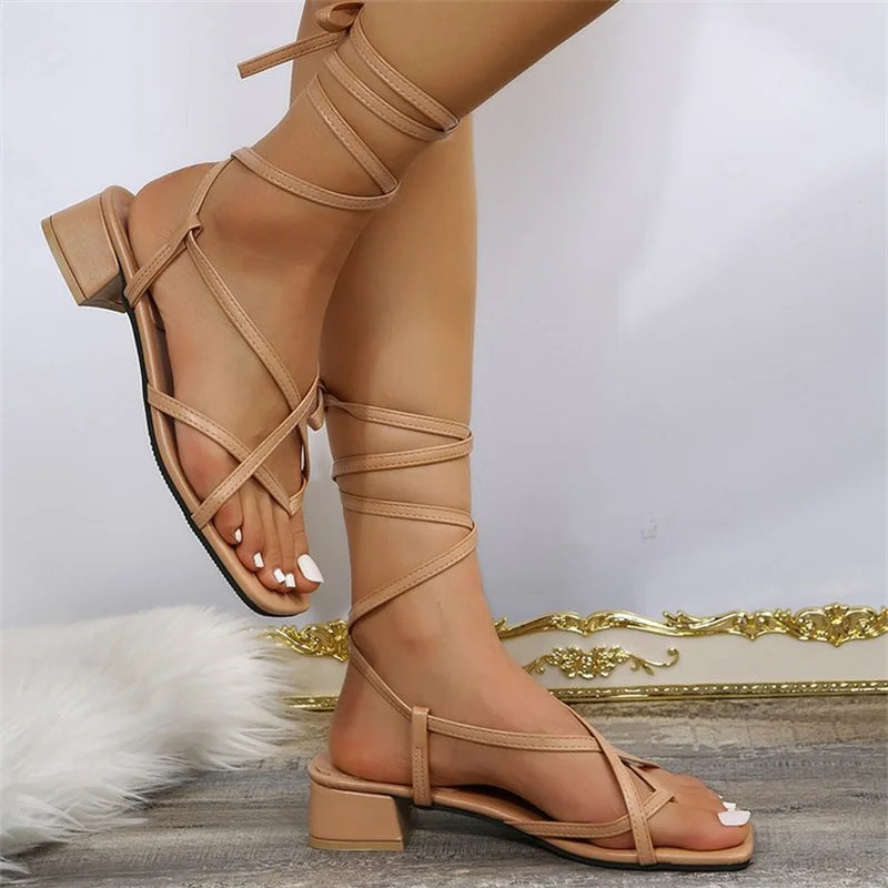 PRYIA - Strappy Lace-Up Block Heel Sandals